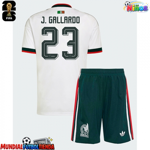 Camiseta México Jesus Gallardo #23 Segunda Equipación Replica Mundial 2026 para niños mangas cortas (+ Pantalones cortos)